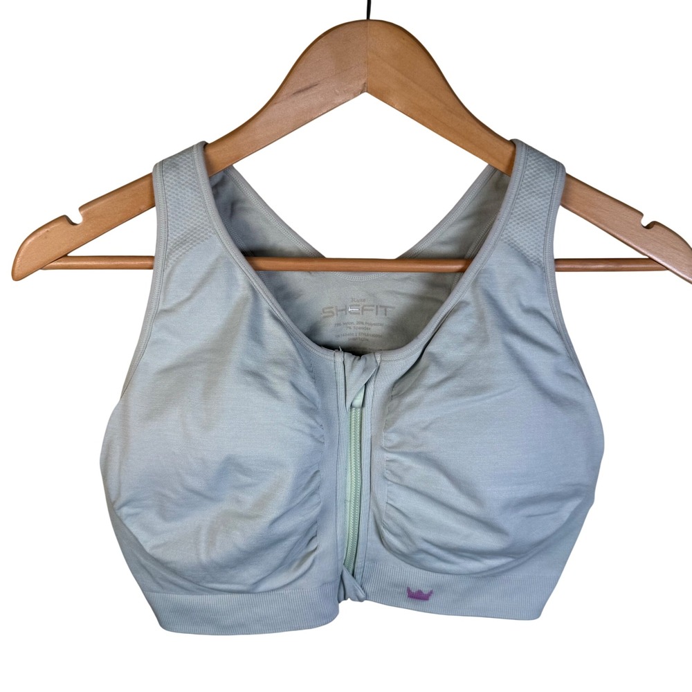 Shefit Luxe Sports Bra Womens 2Luxe Light Blue Front Zip High Impact‎ Activewear
